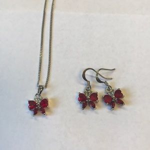 Red butterfly necklace and earrings set